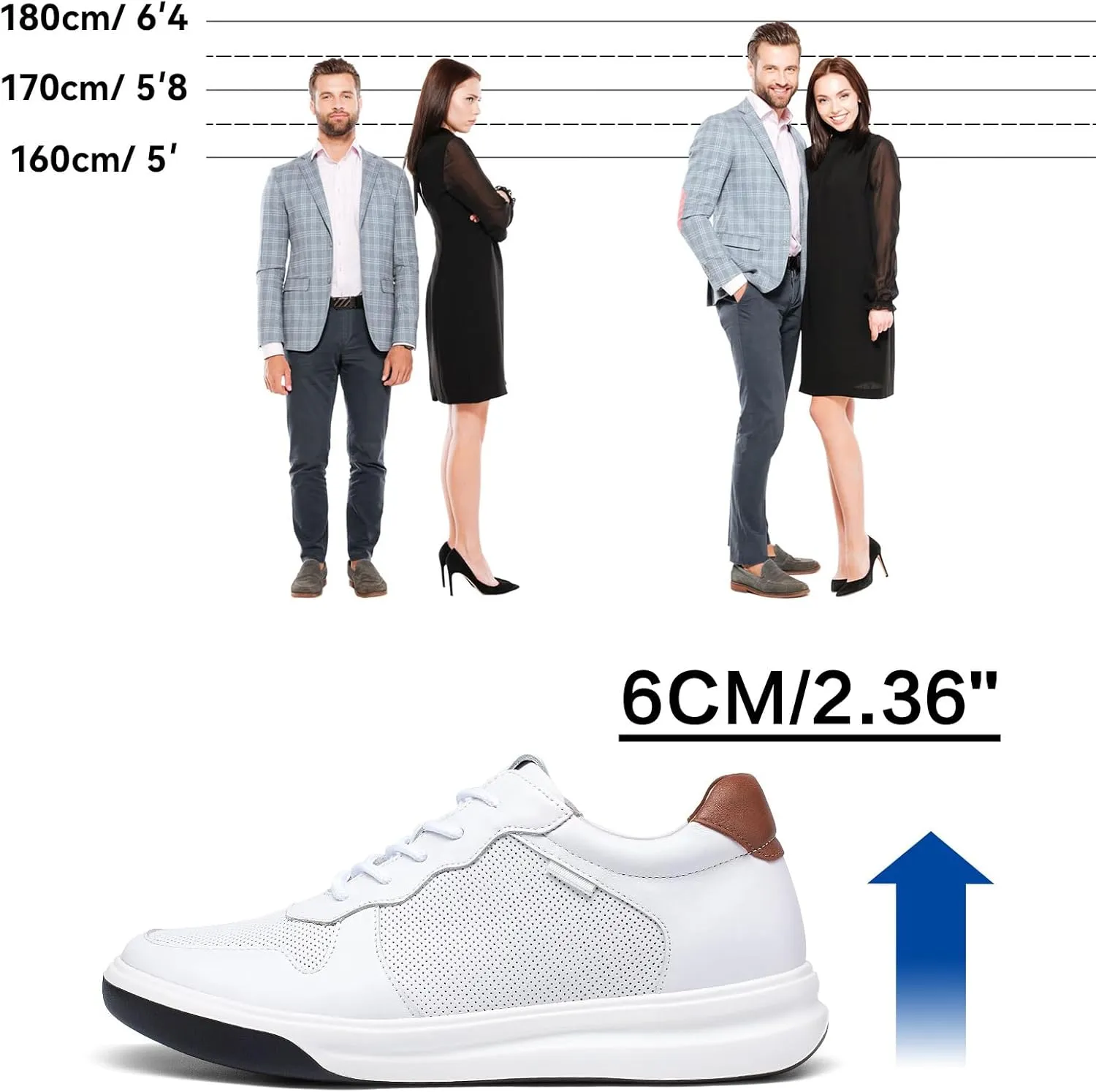 CHAMARIPA Hidden Heel Premium Leather Height Increase Low-Top Skate Shoes Men's Invisible Height Increasing Elevator Casual Fashion Sneaker