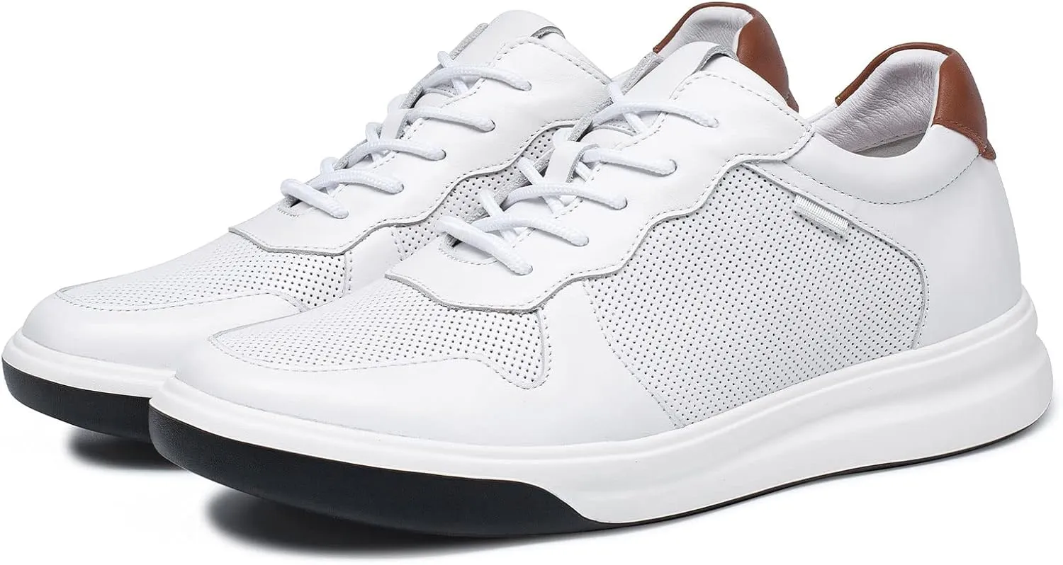 CHAMARIPA Hidden Heel Premium Leather Height Increase Low-Top Skate Shoes Men's Invisible Height Increasing Elevator Casual Fashion Sneaker
