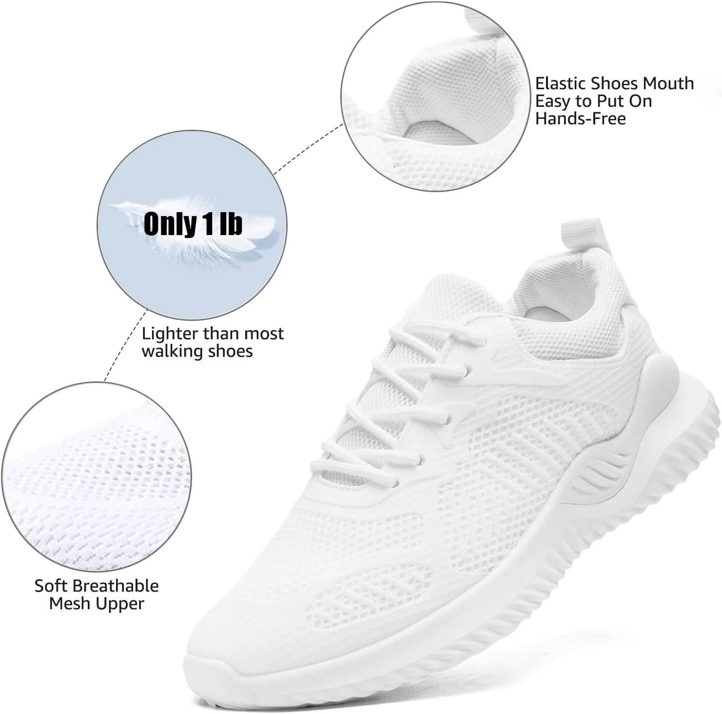 COVS Womens Slip On Walking Shoes, White Tennis Shoes Non Slip Running Shoes Lightweight Workout Shoes Breathable Cushioning Fashion Sneakers