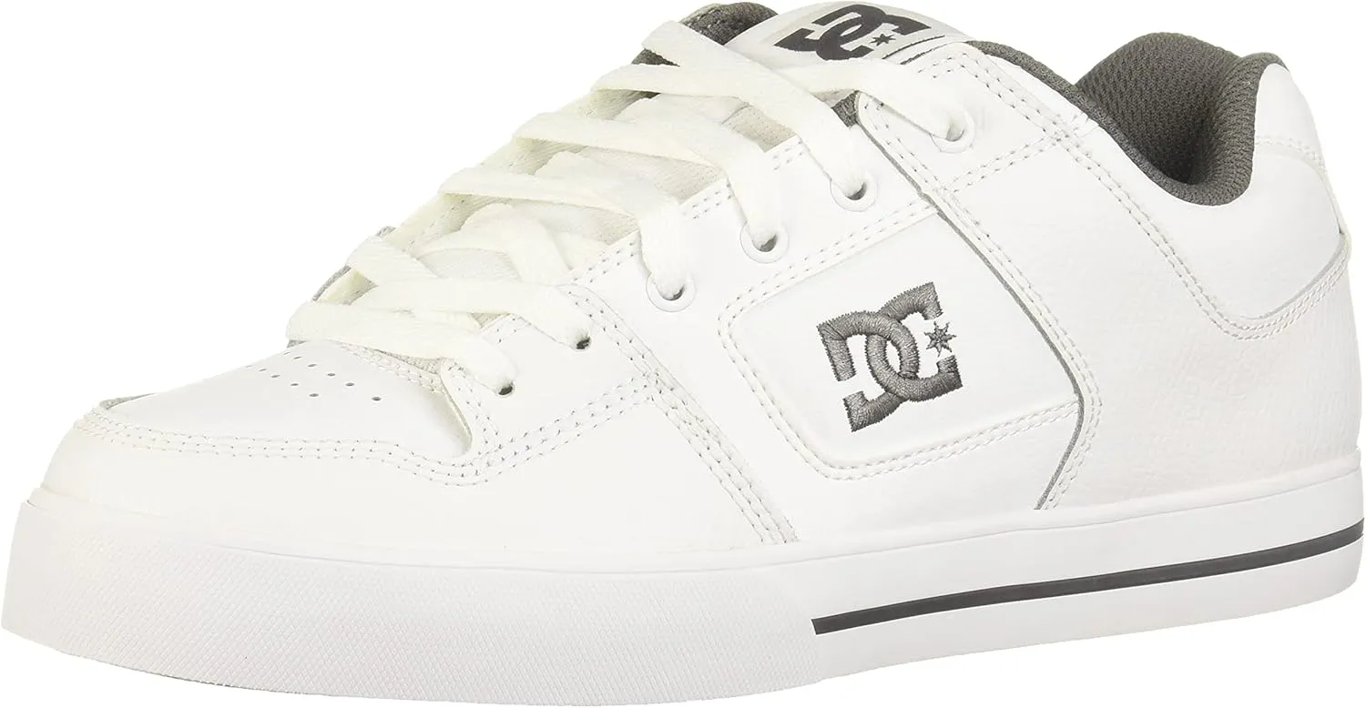 DC Men's Pure Low Top Lace Up Casual Skate Shoe Sneaker, White/Battleship/White, 12
