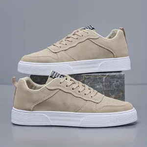 Everyday Comfort Men's Casual Lace-Up Sneakers - Olive Green Low-Top Skate Shoes with White Sole, Breathable Fabric Lining, and Durable PVC Outsole for All-Day Comfort