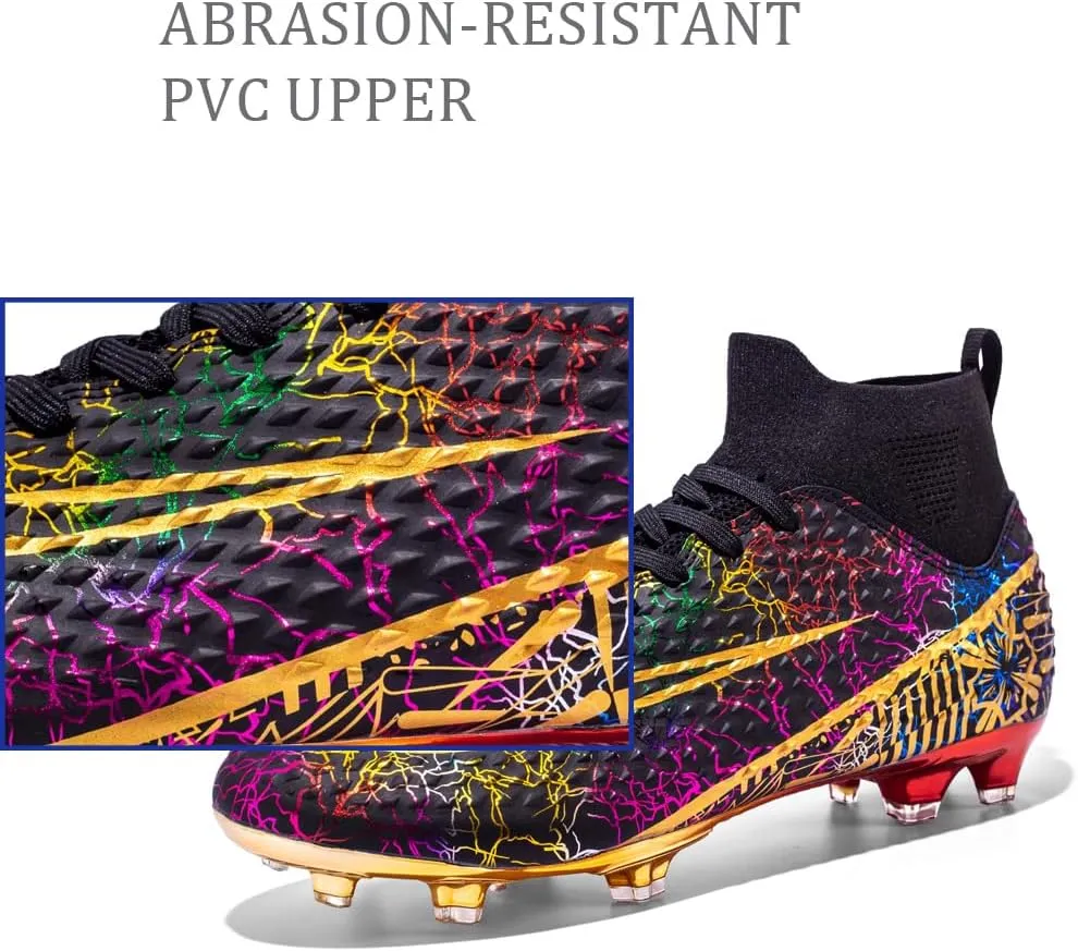 GEXECEUSS High-Top Turf Soccer Boots Breathable Lightweight Youth Professional Soccer Shoes Firm Ground Football Shoes for Indoor Outdoor Competition Training (Womens, Mens)