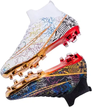 GEXECEUSS High-Top Turf Soccer Boots Breathable Lightweight Youth Professional Soccer Shoes Firm Ground Football Shoes for Indoor Outdoor Competition Training (Womens, Mens)