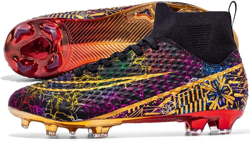 GEXECEUSS High-Top Turf Soccer Boots Breathable Lightweight Youth Professional Soccer Shoes Firm Ground Football Shoes for Indoor Outdoor Competition Training (Womens, Mens)
