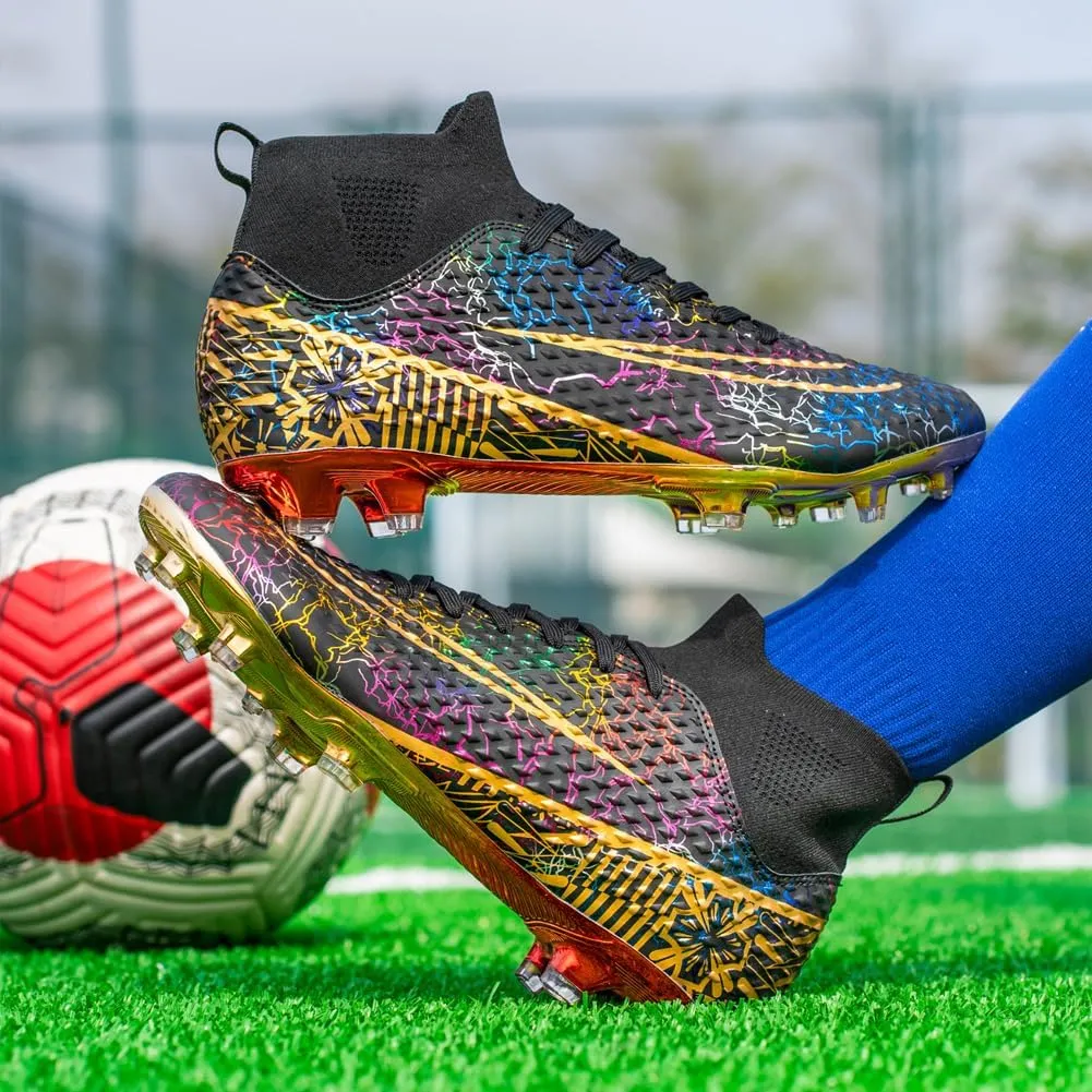 GEXECEUSS High-Top Turf Soccer Boots Breathable Lightweight Youth Professional Soccer Shoes Firm Ground Football Shoes for Indoor Outdoor Competition Training (Womens, Mens)