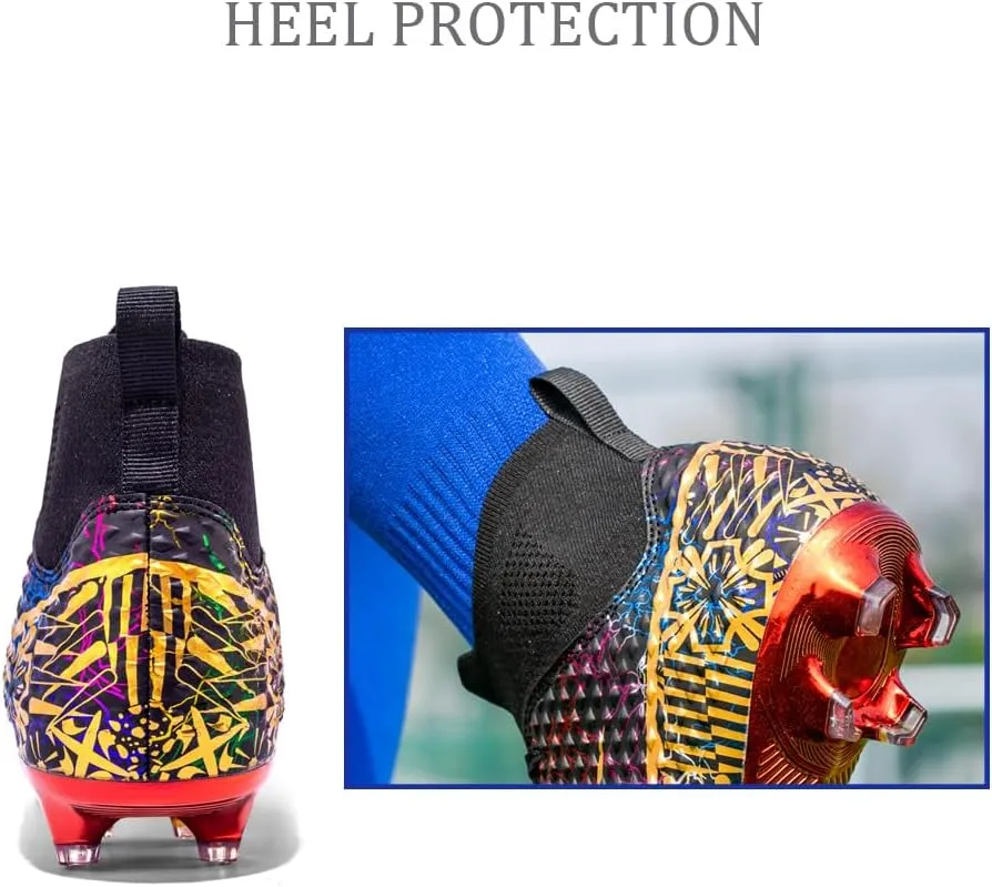 GEXECEUSS High-Top Turf Soccer Boots Breathable Lightweight Youth Professional Soccer Shoes Firm Ground Football Shoes for Indoor Outdoor Competition Training (Womens, Mens)