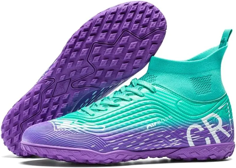 High Top Soccer Cleats, Anti-Slip Training Turf Shoes, Professional Outdoor Sports Spikes, Pink