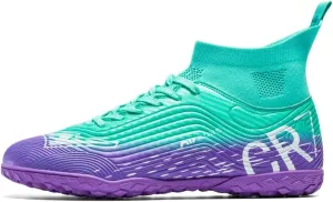 High Top Soccer Cleats, Anti-Slip Training Turf Shoes, Professional Outdoor Sports Spikes, Pink