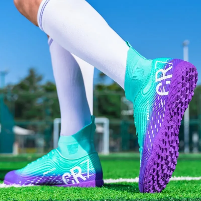 High Top Soccer Cleats, Anti-Slip Training Turf Shoes, Professional Outdoor Sports Spikes, Pink