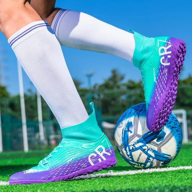 High Top Soccer Cleats, Anti-Slip Training Turf Shoes, Professional Outdoor Sports Spikes, Pink