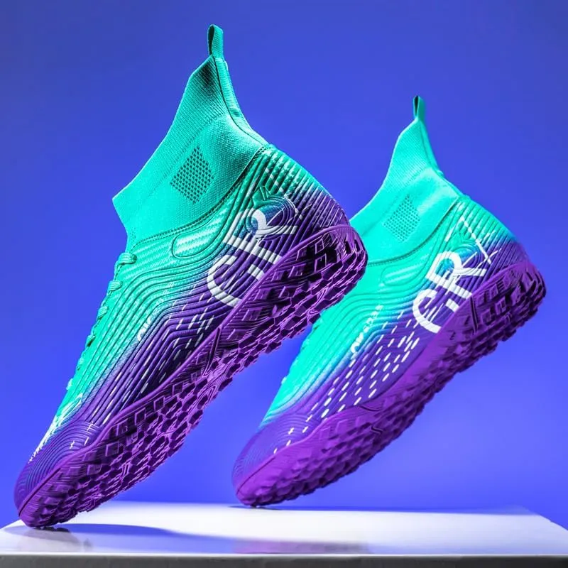 High Top Soccer Cleats, Anti-Slip Training Turf Shoes, Professional Outdoor Sports Spikes, Pink