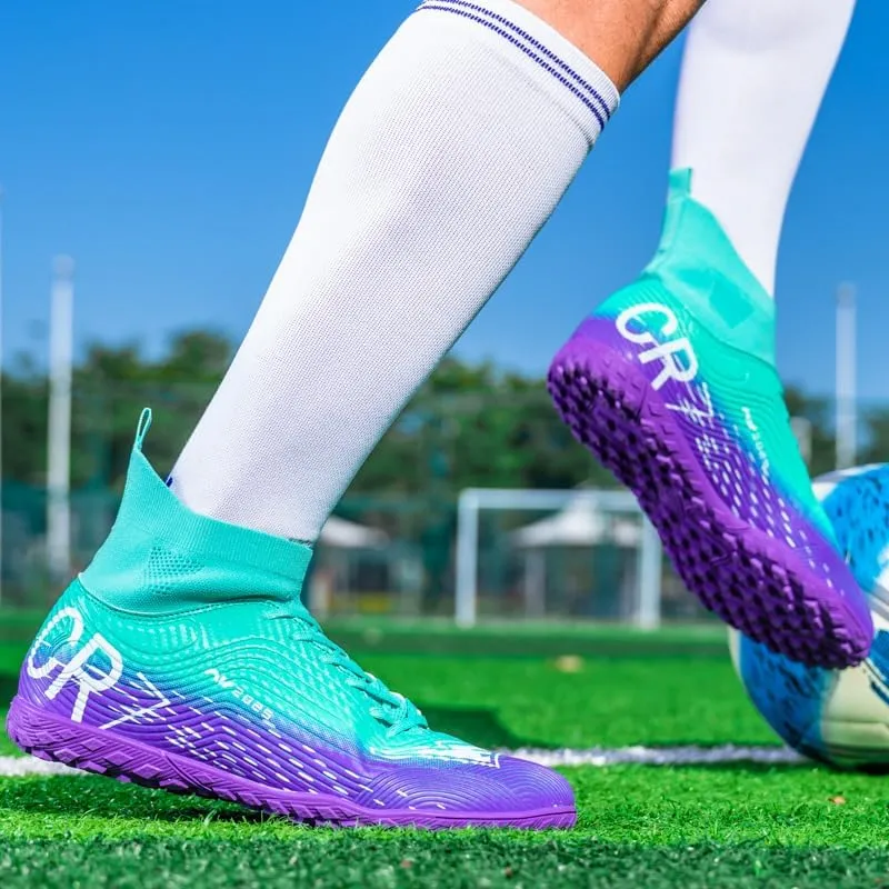 High Top Soccer Cleats, Anti-Slip Training Turf Shoes, Professional Outdoor Sports Spikes, Pink
