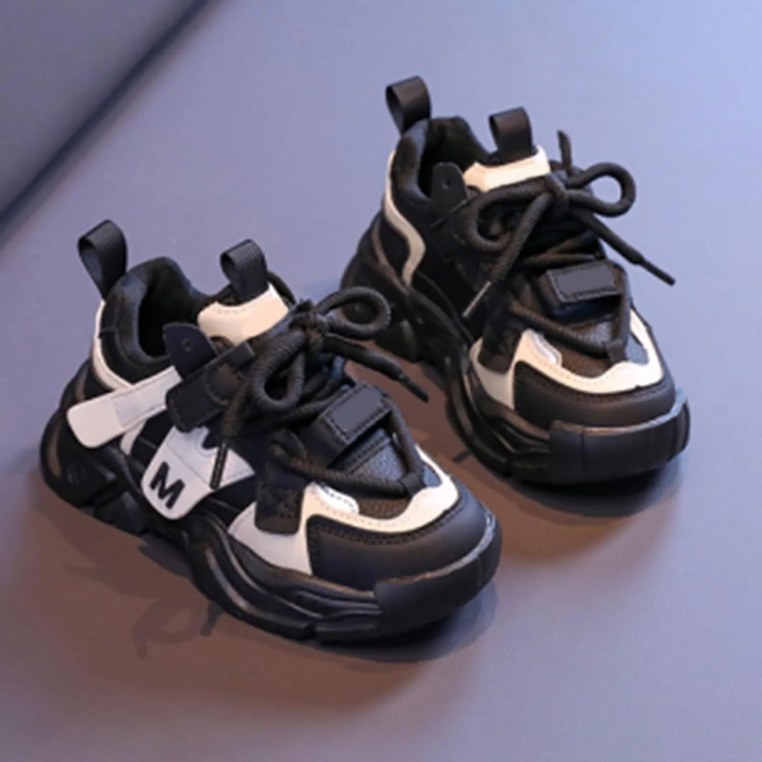 Kids' Handsome Matching Leather Sneakers Boys' Daddy Shoes Girls' Small and Medium Casual Shoes Kids Sneakers Size 13