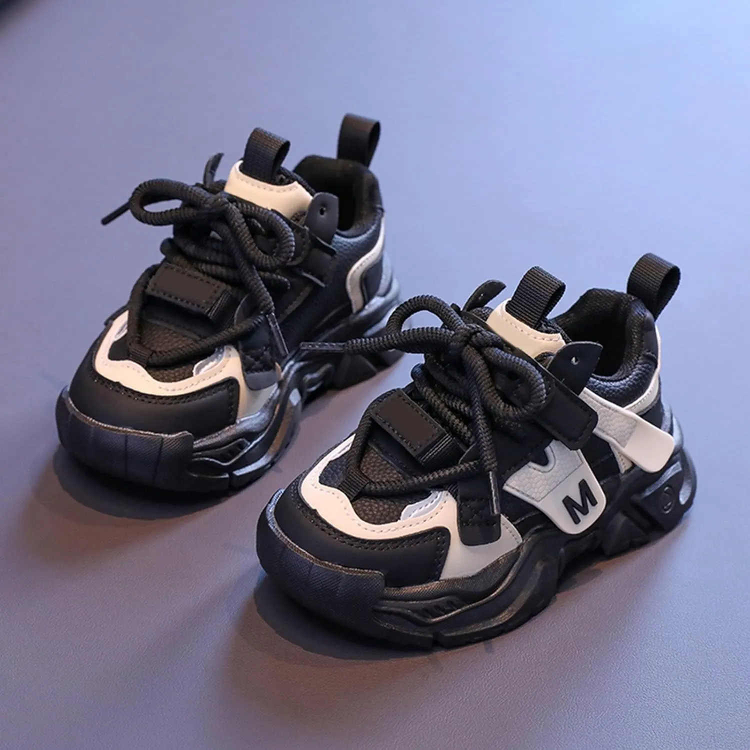Kids' Handsome Matching Leather Sneakers Boys' Daddy Shoes Girls' Small and Medium Casual Shoes Kids Sneakers Size 13