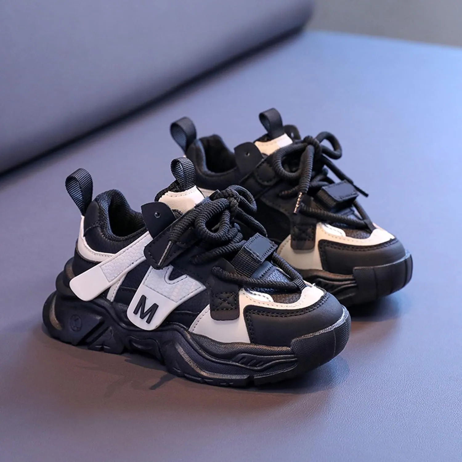 Kids' Handsome Matching Leather Sneakers Boys' Daddy Shoes Girls' Small and Medium Casual Shoes Kids Sneakers Size 13