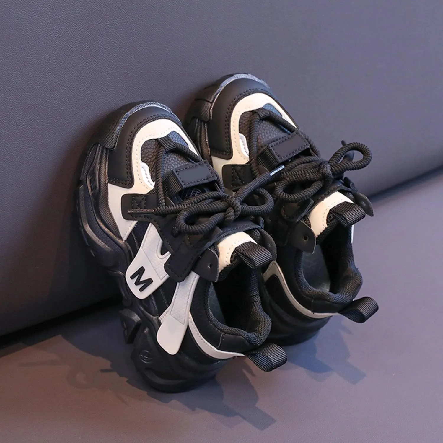 Kids' Handsome Matching Leather Sneakers Boys' Daddy Shoes Girls' Small and Medium Casual Shoes Kids Sneakers Size 13