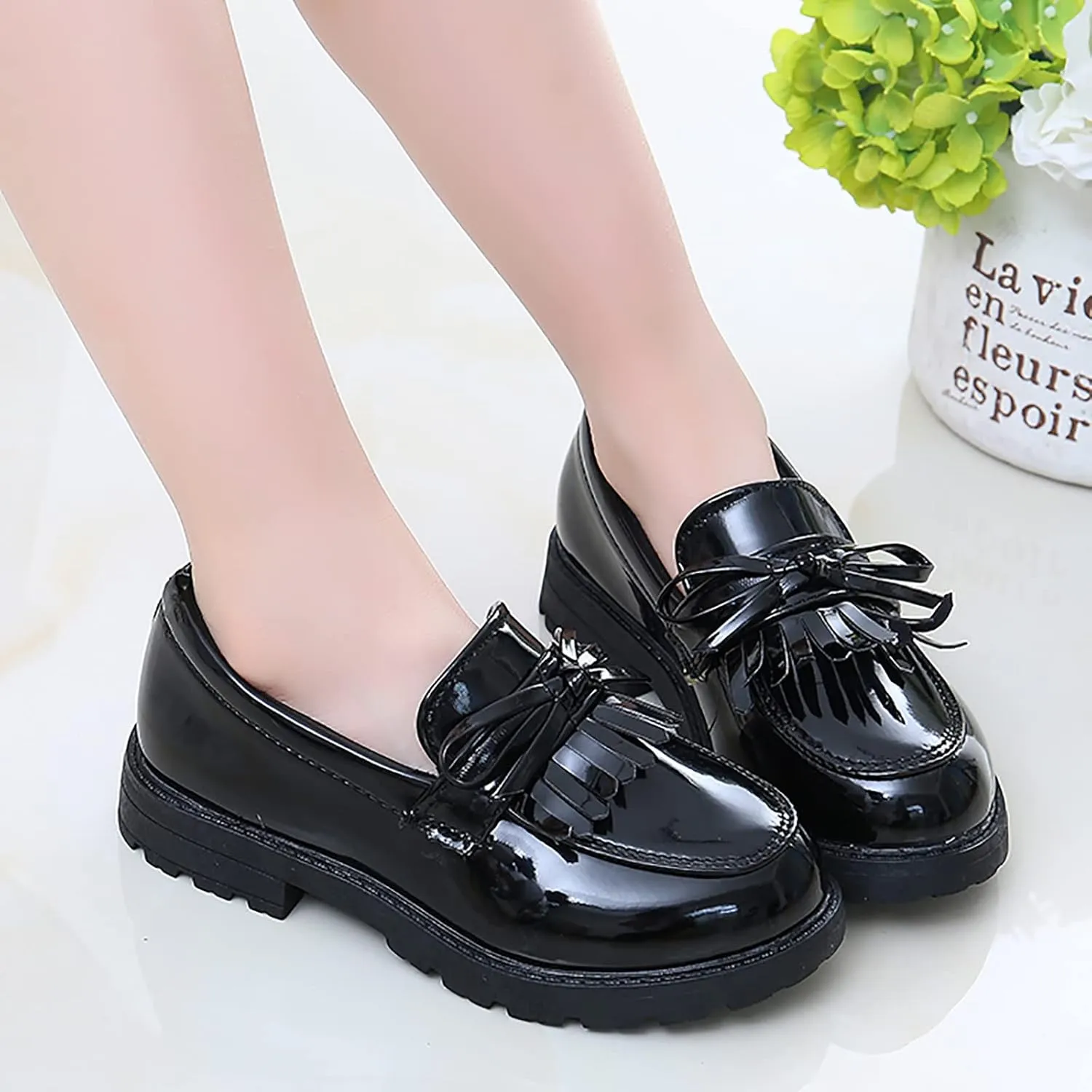 Kids Hiking Shoes Girls Slip On Leather Loafer Tassel Bow Flats School Dress Shoes for Girls Shoe Toddler