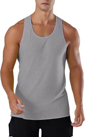 Men's Muscle Cut Shirts Quick Dry Breathable Sleeveless Tank Tops Lightweight Athletic Bodybuilding Gym Workout Shirt