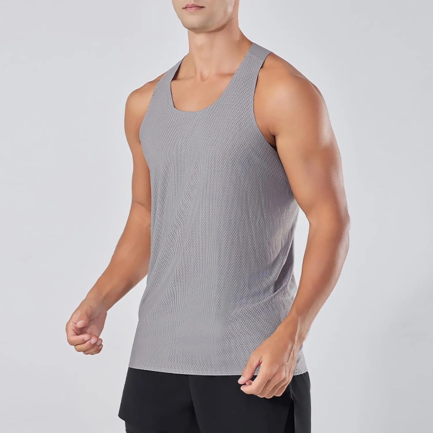 Men's Muscle Cut Shirts Quick Dry Breathable Sleeveless Tank Tops Lightweight Athletic Bodybuilding Gym Workout Shirt