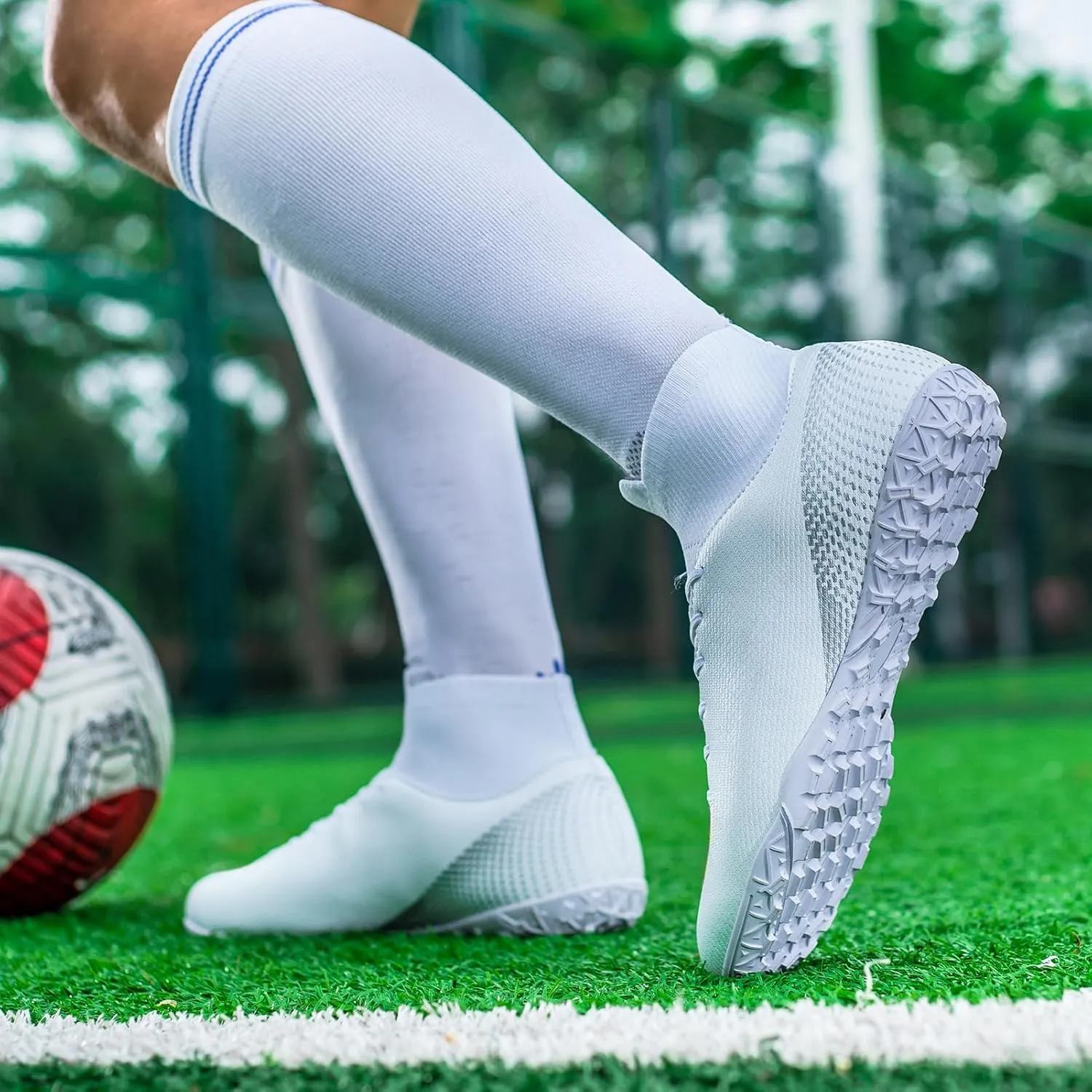Mens Soccer Shoes Cleats Professional High Top Breathable Training Sneakers