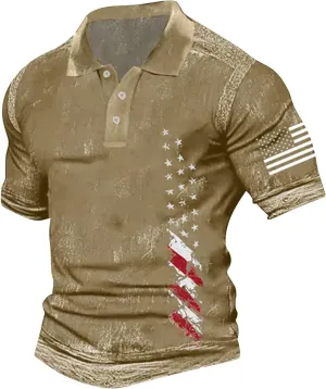Men's Vintage USA Flag Polo Shirt Short Sleeve Quick Dry American Flag Printed Graphic Split Color Patriotic Shirts