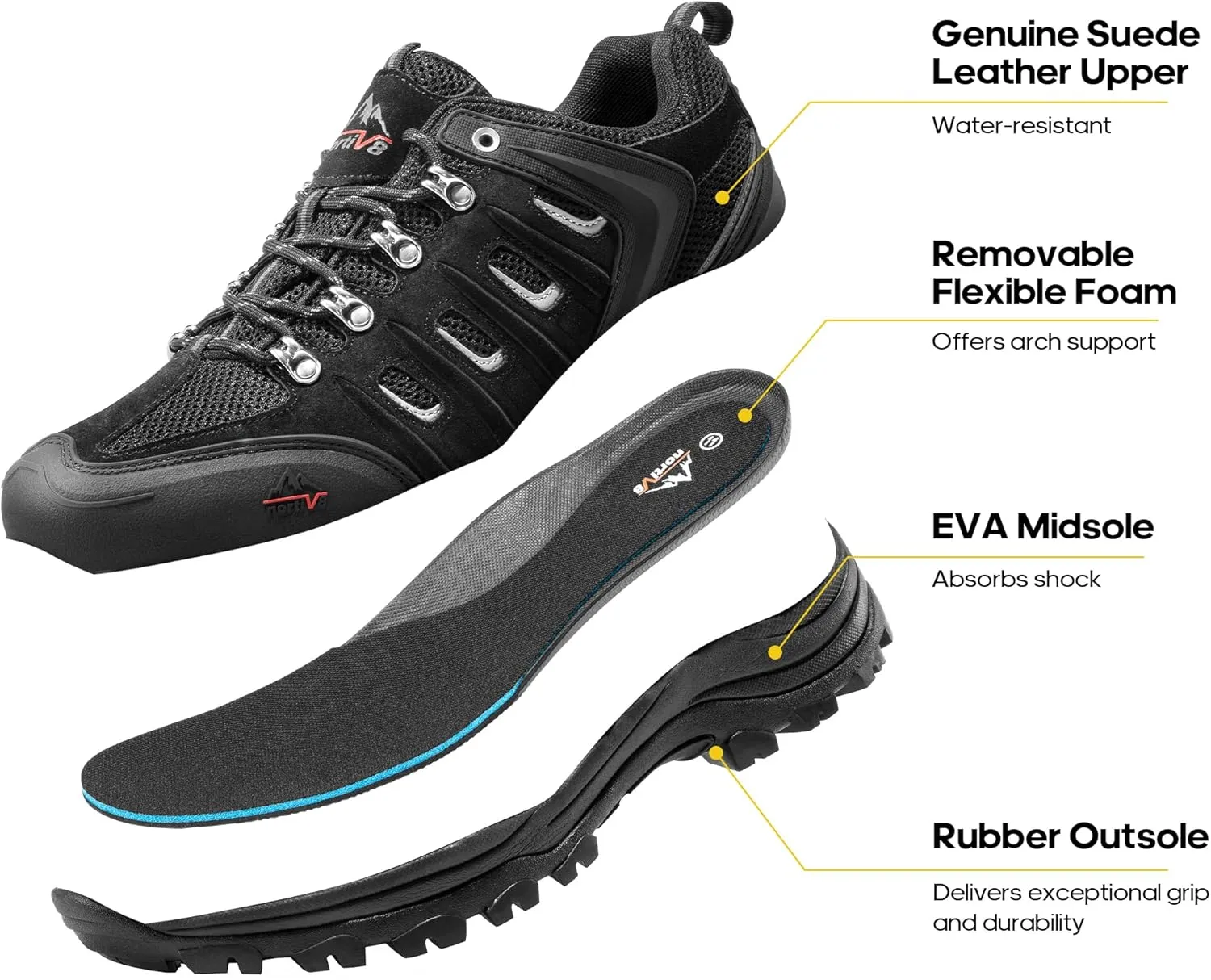 NORTIV 8 Men's Waterproof Hiking Shoes Leather Low-Top Hiking Shoes for Outdoor Trailing Trekking Camping Walking Quest