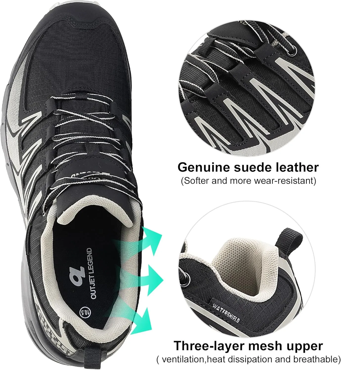 OL OUTJET LEGEND Men's Waterproof Hiking Shoes Lightweight Hiking Sneakers for Outdoor Walking Hiking Trailing