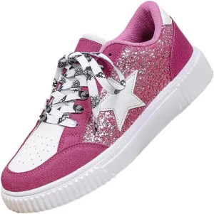 PU Leather Y2K Star Patch Breathable Low Top Skate Shoes for Men Casual Streetwear for School Work or Dates Featuring Glitter and Pentagram Detail
