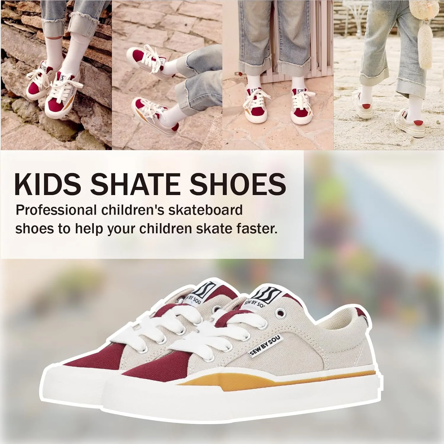 Skateboard Shoes for Unisex-Child with Anti-Slip Trainers Low-top Skate Shoes Pro Models with Shock Absorption Properties