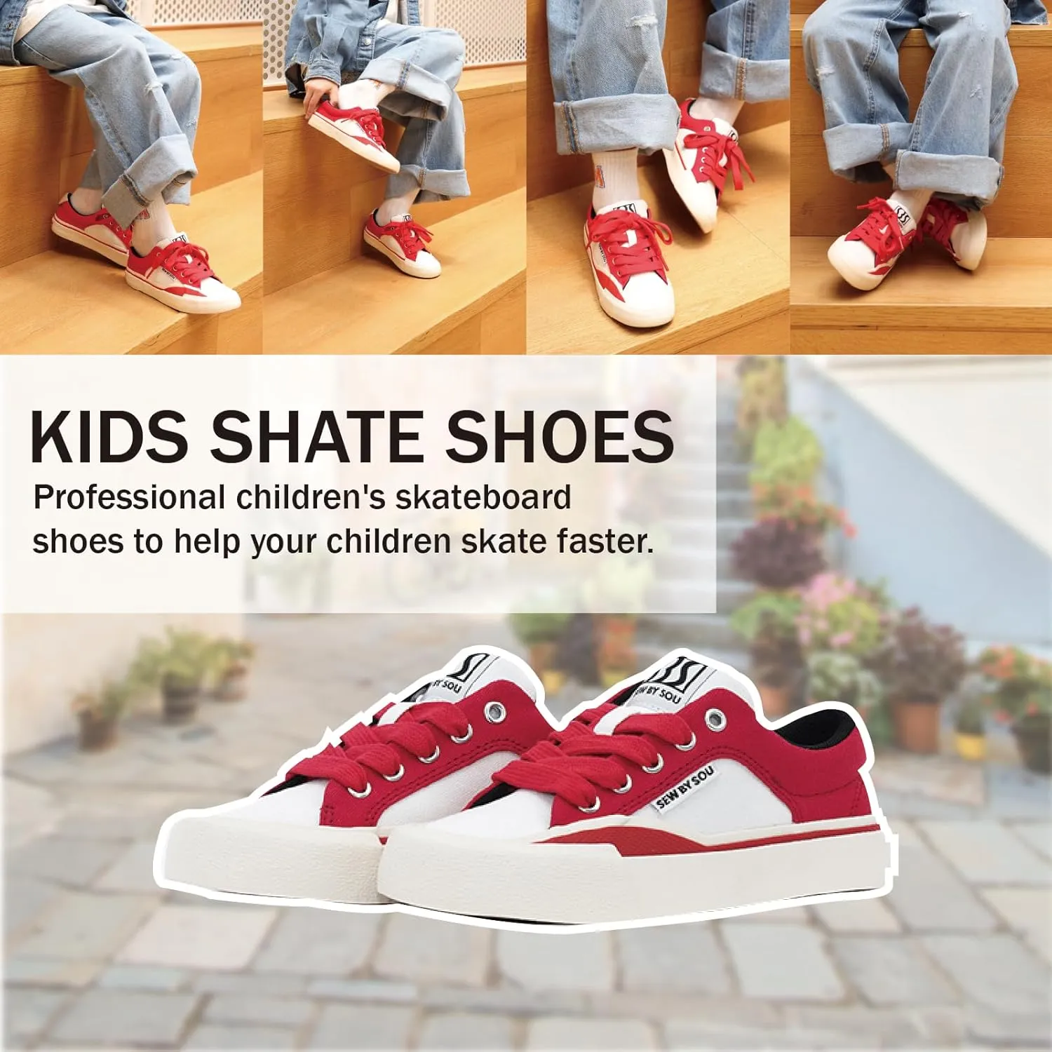 Skateboard Shoes for Unisex-Child with Anti-Slip Trainers Low-top Skate Shoes Pro Models with Shock Absorption Properties