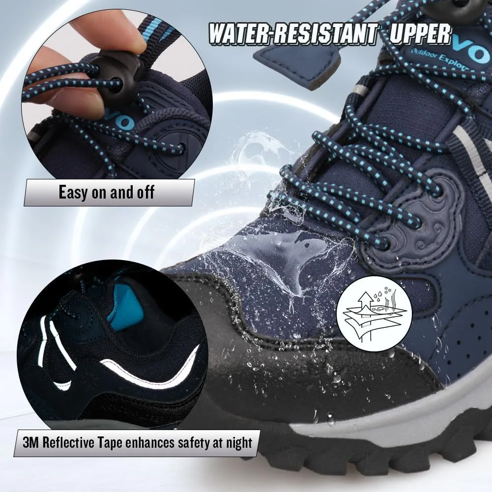 UOVO Girls Boys Hiking Shoes Boys Girls Waterproof Sneakers Kids Running Tennis Outdoor Shoes Non-Slip Lightweight