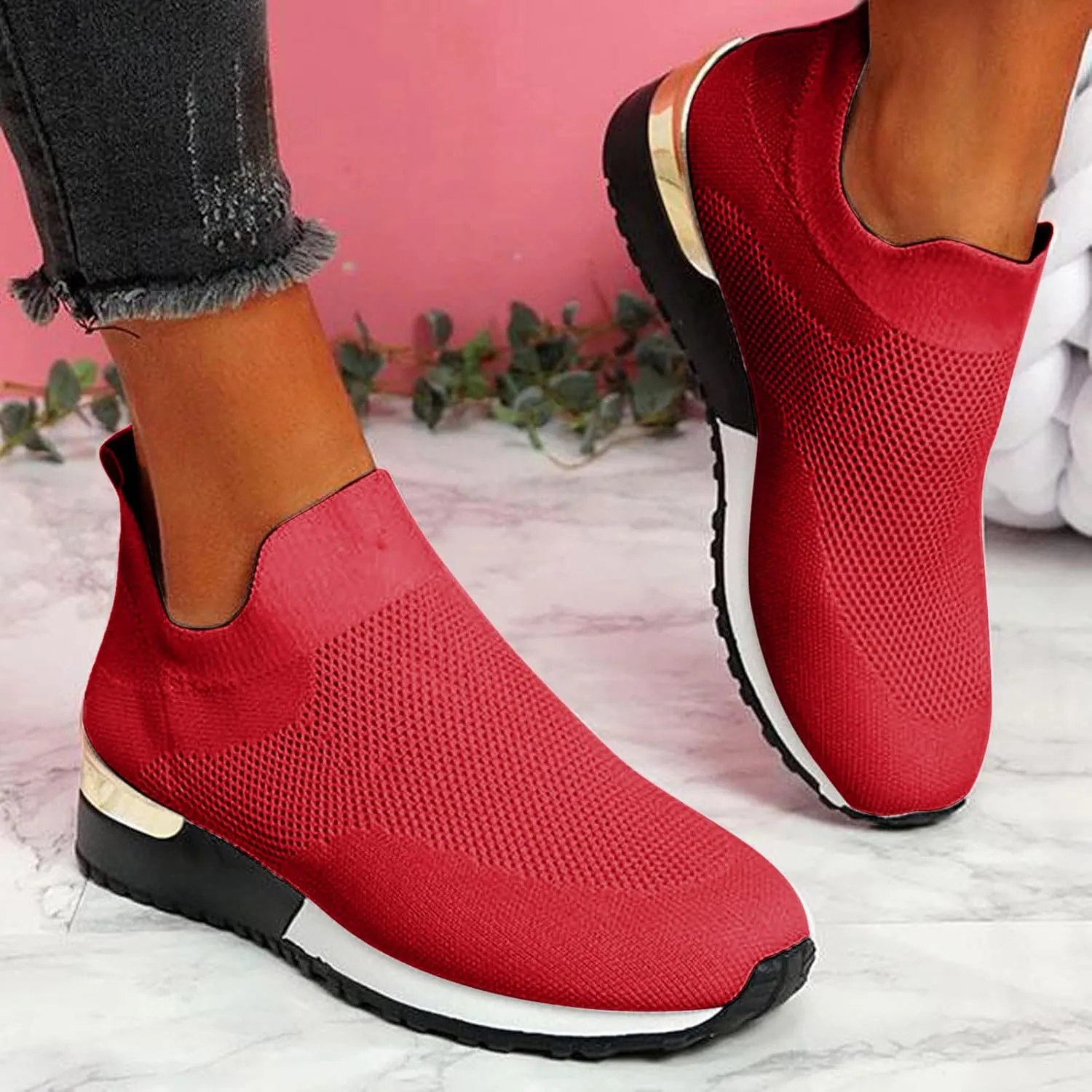 Women's Athletic Walking Shoes Slip On Casual Mesh Slip On Shoes Women Sports Ladies Casual Shoes Fashion Sneakers 2025 Brown Tennis Shoe Casual Loafers