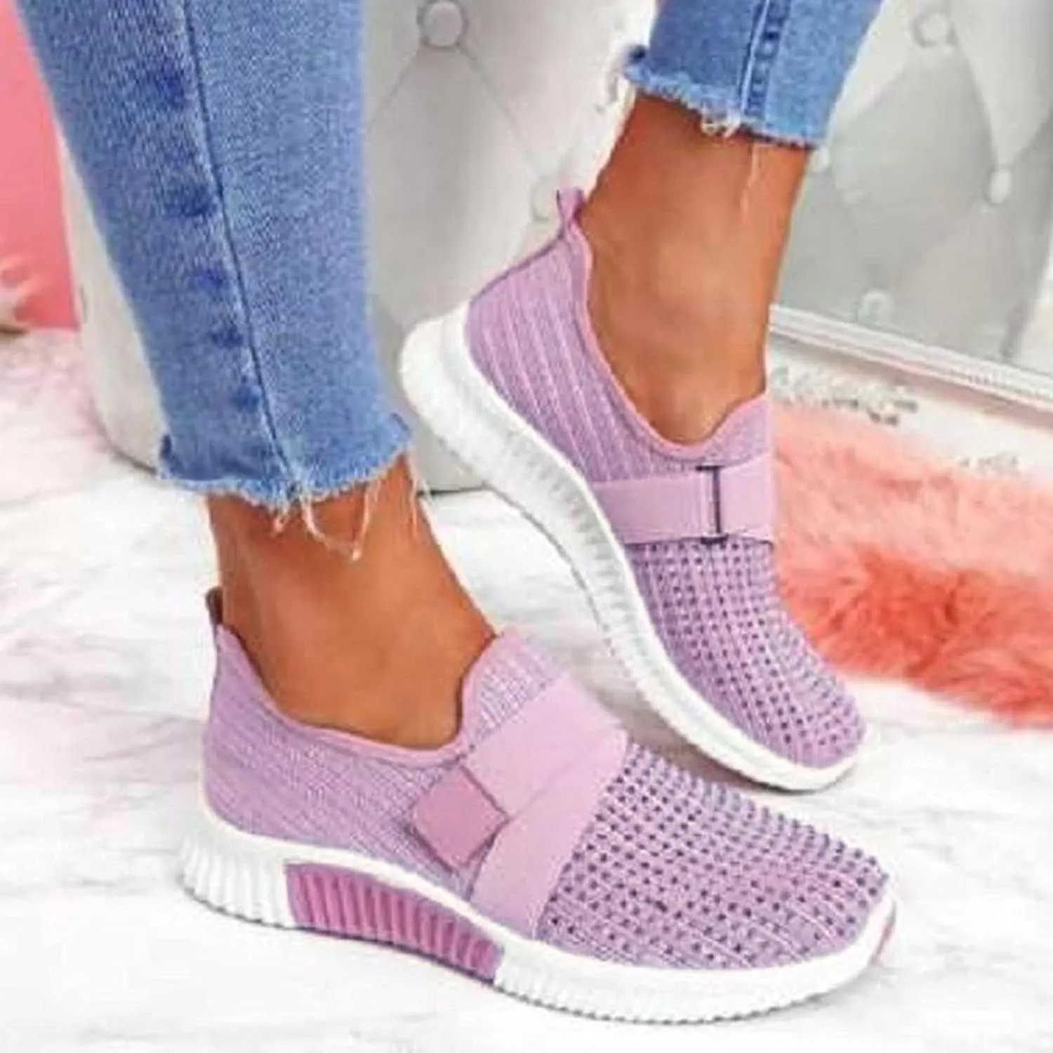 Women's Fashion Sneaker Mesh Slip On Black Non Slip Shoes for Women Comfortable Walking Shoes Women Arch Support Womens Navy Loafers Heeled Sneakers for Women