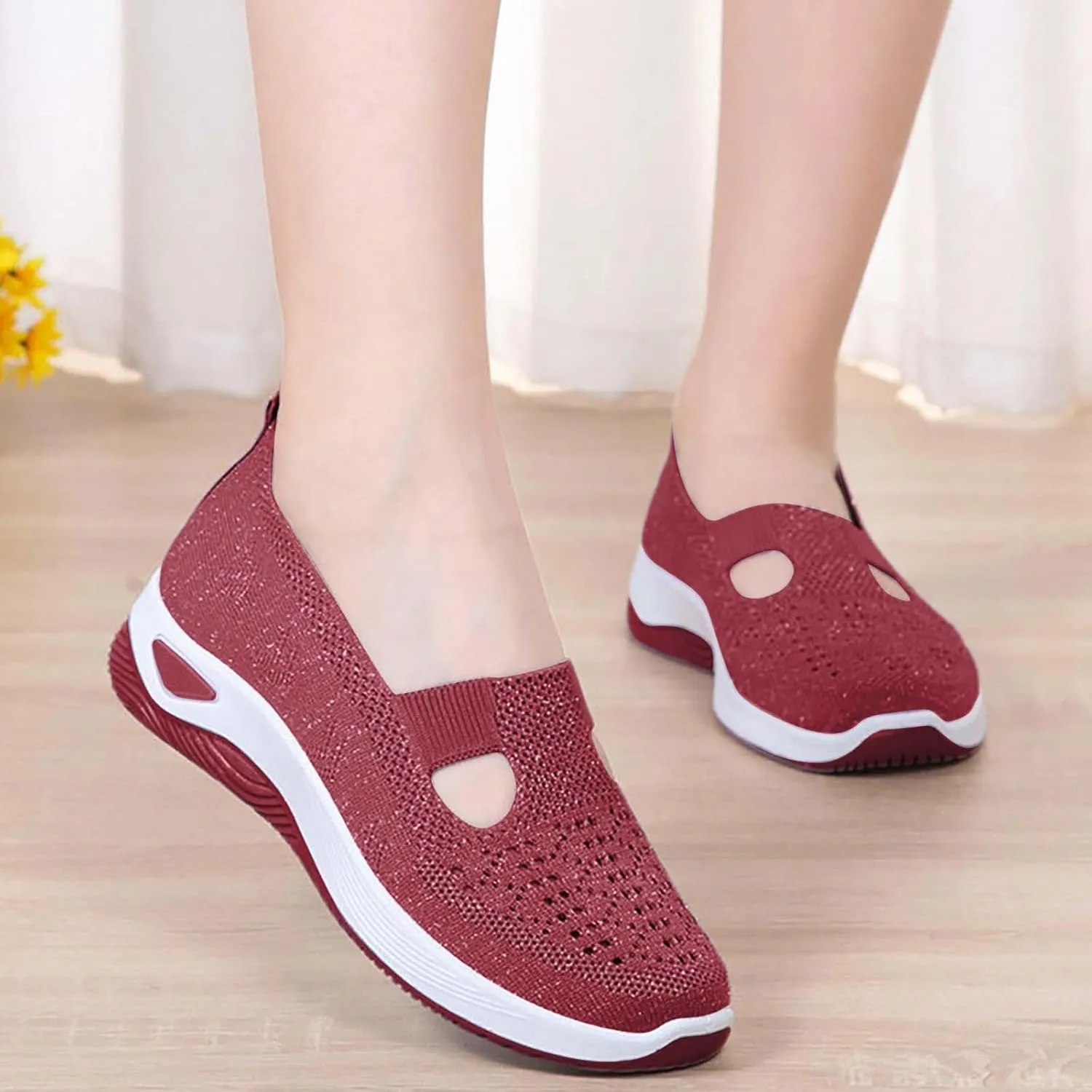 Women's Woven Orthopedic Breathable Soft Shoes Slip On Shoes Women Food Service Women Shoes Casual Black Sneakers Waterproof Tennis Shoe White Loafers