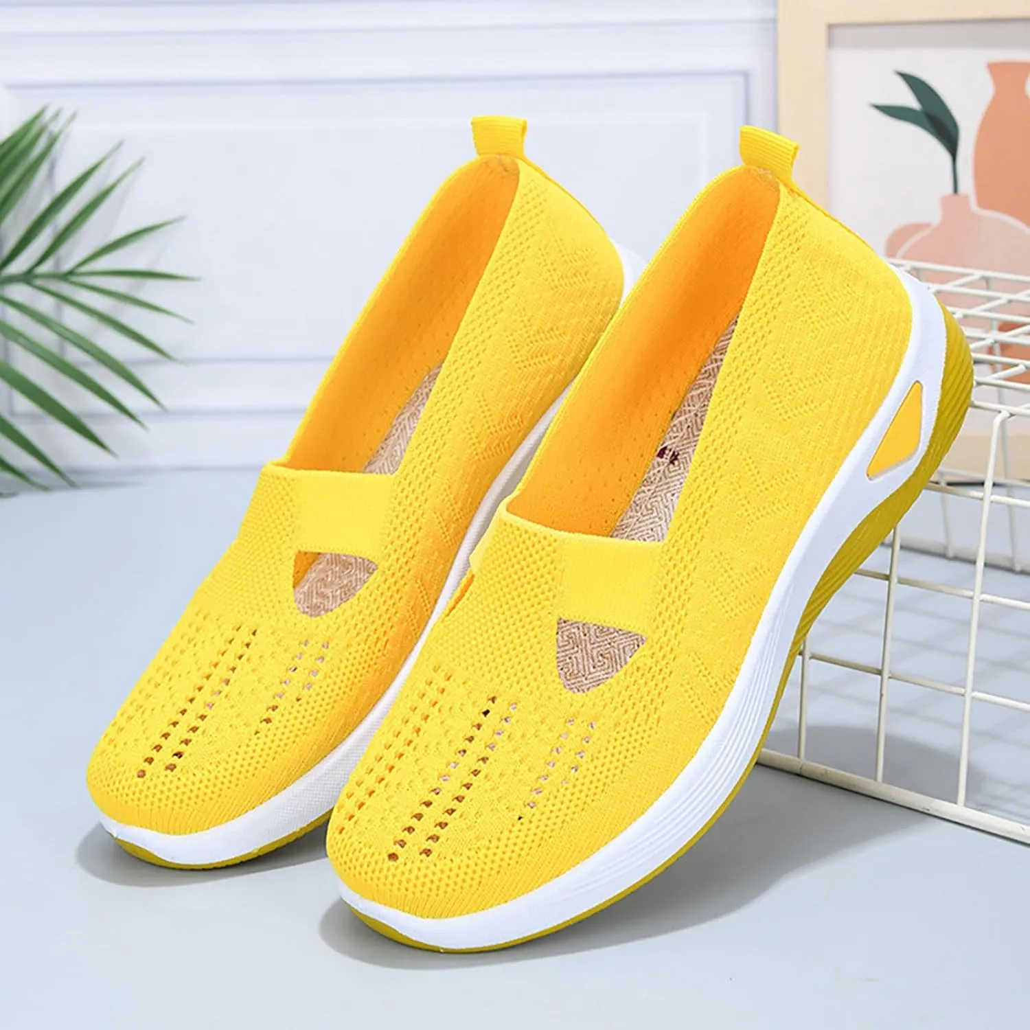 Women's Woven Orthopedic Breathable Soft Sole Walking Shoes Women Sports Shoes Dressy Casual Women's Fashion Sneakers Red Tennis Shoe Loafers Dress Shoe